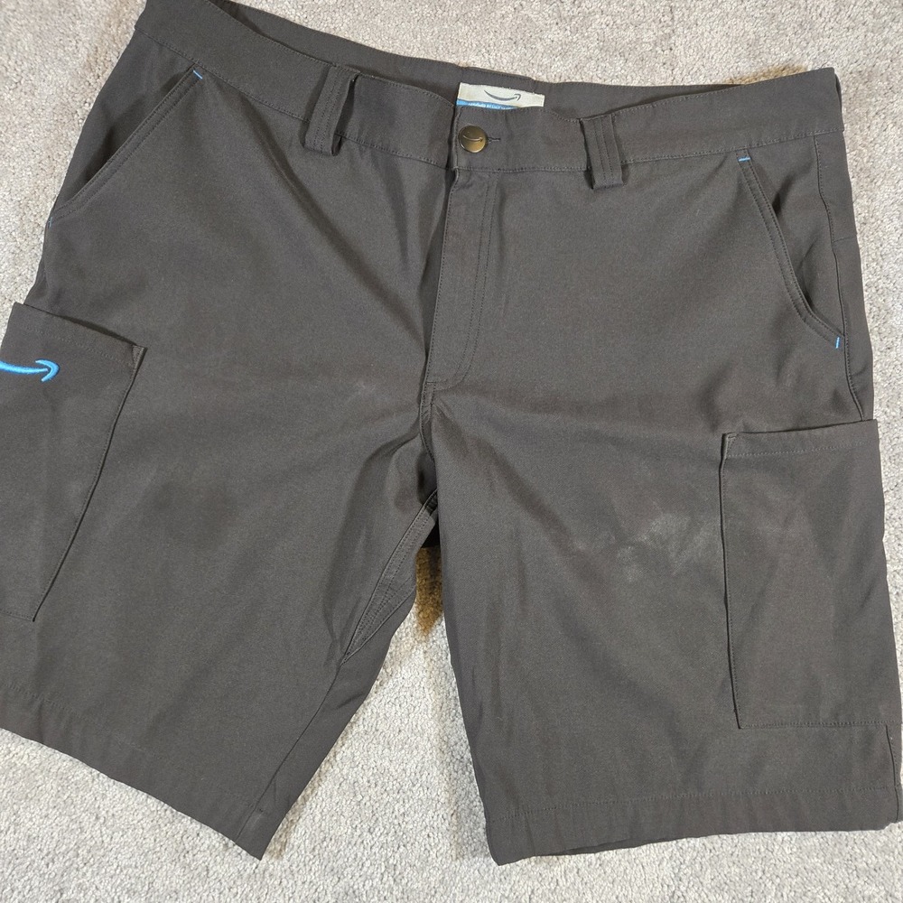 Amazon Cargo Shorts Mens XL (36 - 38) Black Stretch Logo Utility Workwear Casual